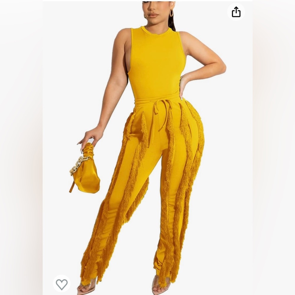 2 Pc set - Sleeveless Tank Top and Fringe Tassel Pants